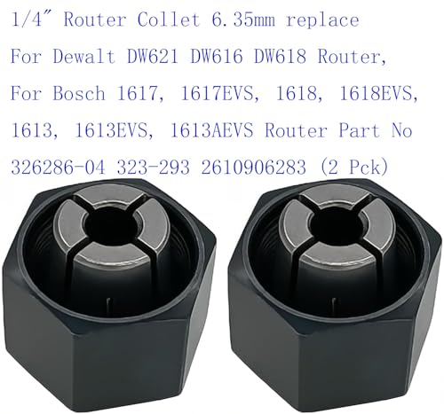 1/4" Router Collet 6.35mm replace For Dewalt DW621 DW616 DW618 Router, For Boschh 1617, 1617EVS, 1618, 1618EVS, 1613, 1613EVS, 1613AEVS Router Part No 326286-04 323-293 2610906283 (2 Pck) - Thumbnail 4