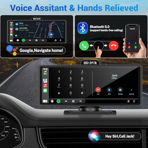 Wireless Apple Carplay Screen for Car 4K Dash Cam, 10.26\" HD Touchscreen with Portable Apple Carplay & Android Auto Car Stereo, 1080p Backup Camera, GPS Navigation/Mirror Link/Voice Control/Bluetooth - Thumbnail 3