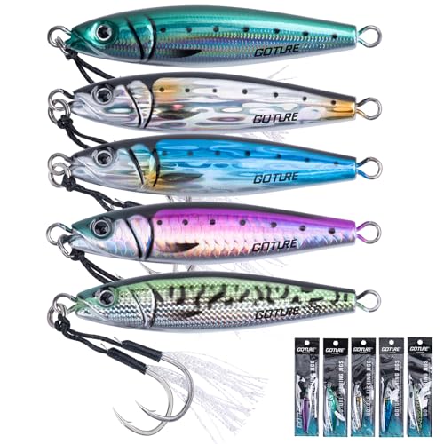 Goture Fishing Jigs Saltwater, 5PCS 60g Vertical Jigging Lures with Double Assist Hooks, Speed Fast...