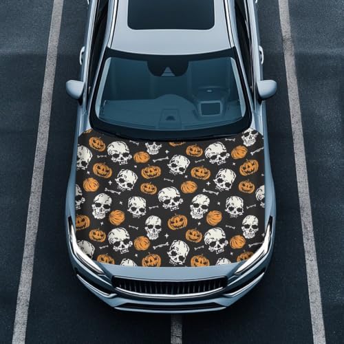 Image of Car Hood Cover Skull Bone Print Car Hood Protector Waterproof Universal Automotive Exterior Accessories Halloween Decorations for Compact Vehicles Sedans Trucks SUVs Pickup (59x39 Inch)