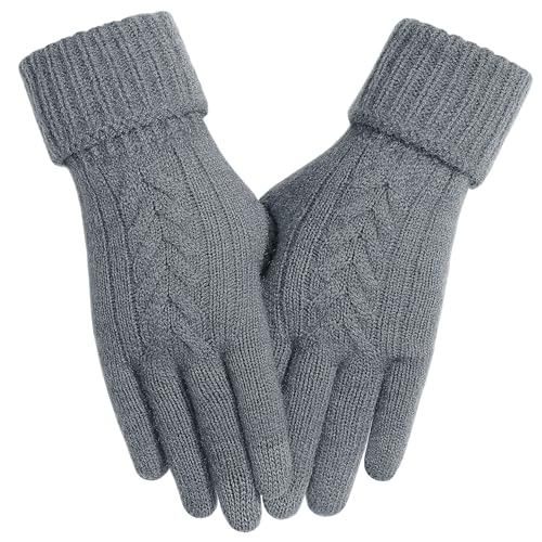 Gants d'hiver pour femme Achiou tactiles en tricot épais doublé polaire
