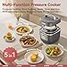 CARORI Electric Pressure Cooker 3QT, 8-Function Compact Multi-Cooker with Ceramic Nonstick Pot for Saute, Pressure Cook, Slow Cook, Meat Stew, Rice, Delay Start, Keep Warm, Safe Venting, Gray