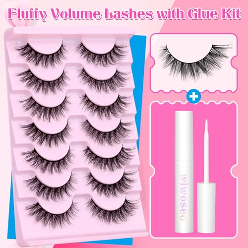 wiwoseo Lashes Natural Look Eyelashes with Lash Glue Cat Eye Lashes with Glue Kit Natural Lashes Extension Wispy Lashes with Eyelash Glue Short Lashes with Clear Lash Glue 7 Pairs Pack - Image 3