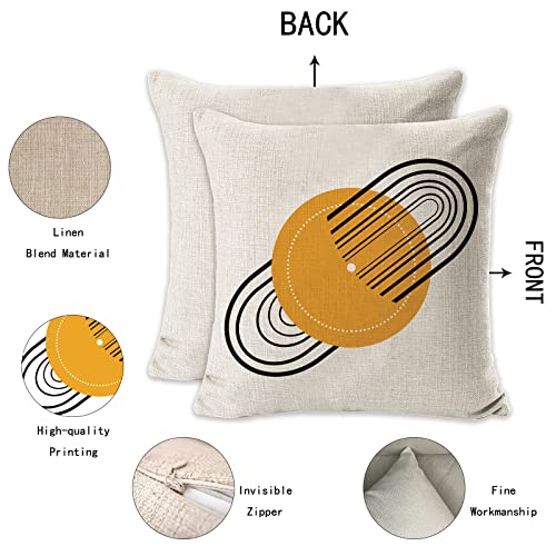 Mid Century Modern Pillow Covers For Couch 18X18 Set Of 4,Boho Yellow Circle Stripe Pillowcases Square Cushion Cases For Outdoor Home Decor #TOP4