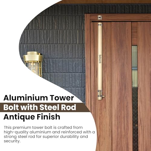 Image of BOSCO 4-Inch Antique Canning Style Tower Bolt | Aluminium Body with Stainless Steel Rod | Rust-Resistant Door & Window Tower Bolt with Screws | Heavy Duty Door Fitting (Antique Finish)
