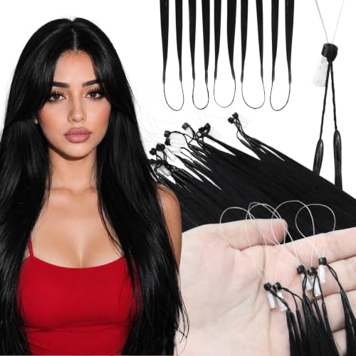 Image of Moresoo Microlink Hair Extensions, 50 Feather Tips, Jet Black, 18 Inch