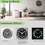 12 Inches Night Light Wall Clocks -with Silent Non-Ticking Glowing Function - Big Solid Numbers Easy to Read Both Day and Night (Black) (Black)