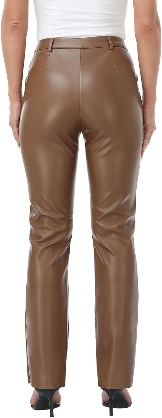 HDE Women's Faux Leather Pants High Waisted Straight Leg Trousers with Pockets