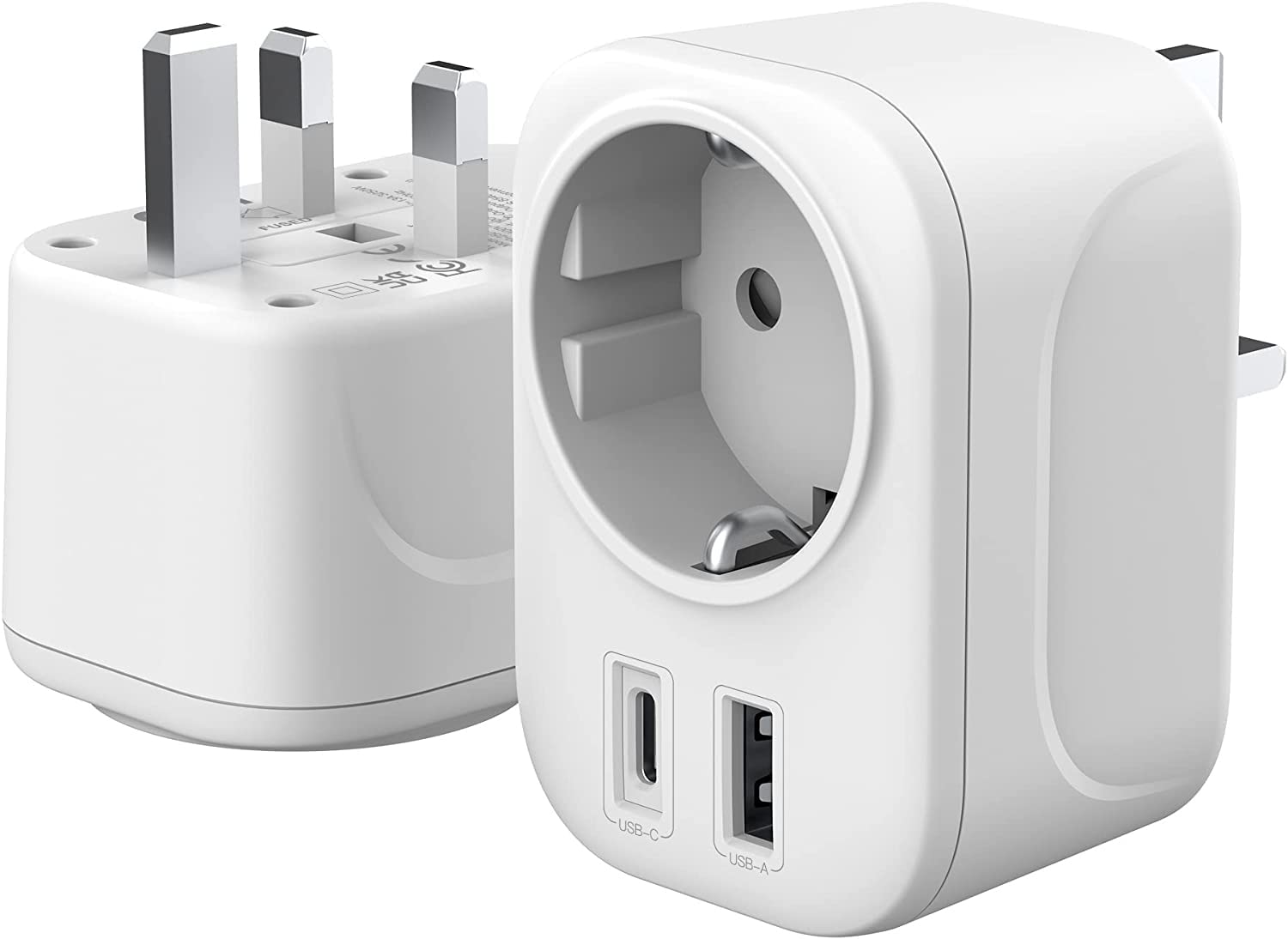 Adapter podróżny G Typu G - Gniazdko UK na DE z USB A i C 2,4 A - Adapter do gniazda wtykowego Anglia, Irlandia, Malta, UK