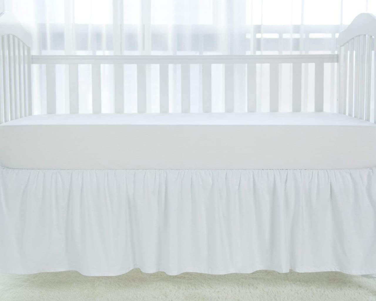 Crib Ruffle Bed Skirt Microfiber Nursery Bedding Skirt for Baby Girls (28” x 52” x 14’’) Inch - White Solid