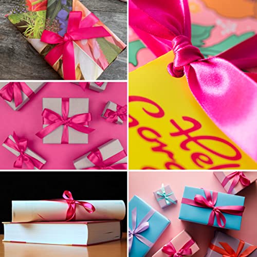 Hot Pink Ribbon 40mm, 23 Meters Rose Red Satin Fabric Present Ribbon for Crafting Gift Wrapping, Balloons, Floral Bouquet - Image 2