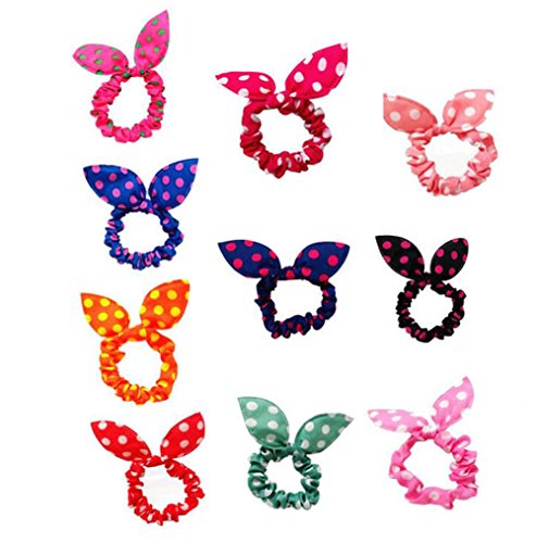 Wresty Cute 10 Pcs Dot Rabbit Ear Hair Ties Women Girls Chiffon Ponytail Holder Hair Bands Hair Bows Color Random