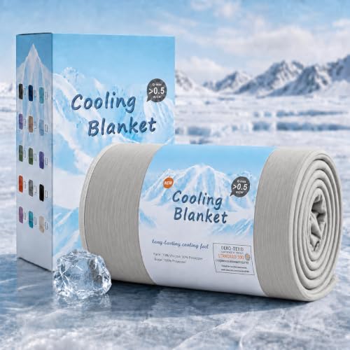 Image of Topcee Cooling Blanket (90 inchx90 inchQueen Size) for Night Sweats Absorbs Heat to Keep Adults Cool on Warm Nights, Q-Max 0.5 Cooling Blankets for Hot Sleepers, Ultra-Cool Lightweight Blanket for Bed
