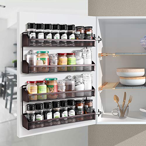 2 Pack- Simple Trending 2 Tier Spice Rack Organizer, Wall Mounted Spice Shelf Storage Holder for Kitchen Cabinet Pantry Door, Bronze