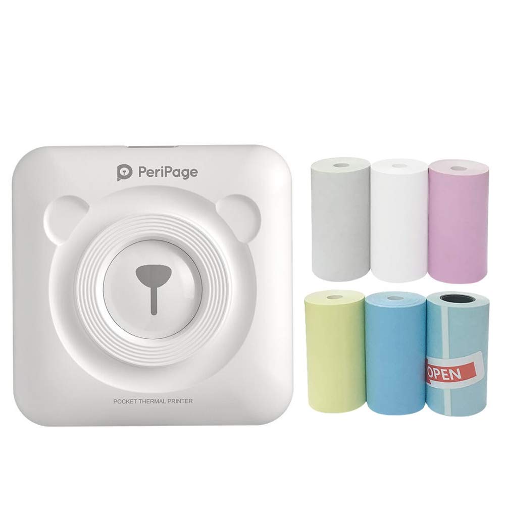 Portable Mini Printer, Mini Photo Printer with 6+1 Roller Record Paper, Image Photo Label Memo Recei