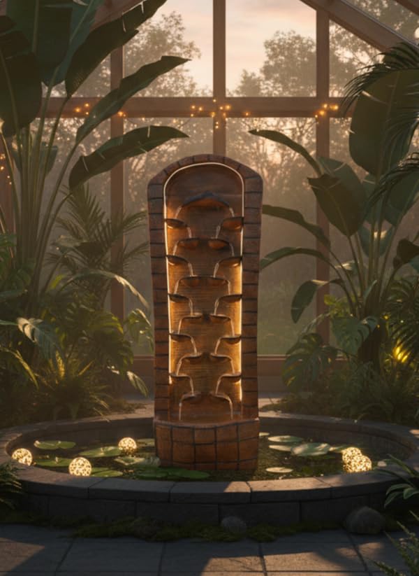 Image of Electric Diya Outdoor & Indoor Decorative Water Fountain 6 FT | Large Floor Standing Water Fountain for Living Room, Home & Garden Decor | LED Lights with Water Pump | Premium Finish