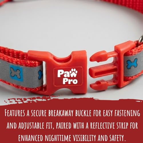 Image of PAWPRO HANDMADE Reflective Cat Collar with Custom ID Tag - Adjustable Collar with Bell for Cats & Small Dogs - Personalized Name Tag (Firecracker)