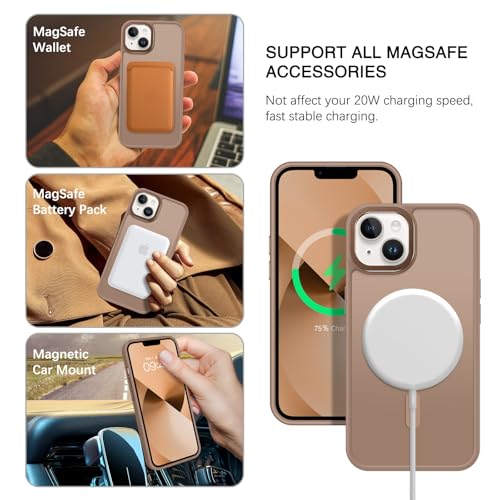 Image of BENTOBEN Magnetic for iPhone 13 Case & iPhone 14 Case [Compatible with Magsafe] Translucent Matte Phone Case iPhone 13 /14 Slim Shockproof Women Men Protective Cover for iPhone 13 /14 6.1 inch, Brown