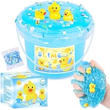 Ocean Series Slime Bucket for Kids, Super Soft Blue Crunchy Crystal Slime with 3 Yellow Duck Charms, Party Favor, Birthday Gift & Goodie Bag Stuffer for Girls and Boys