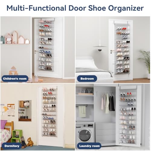 Image of Whitmor 36 Pair Over the Door Shoe Rack,12 Tier Hanging Shoe Organizer with Metal Frame & Mesh Shelves, Heavy Duty Shoe Storage Holder for Door, No Drill Installation, 74 inch H x 21.7 inch W x 7.5 inch D, Grey
