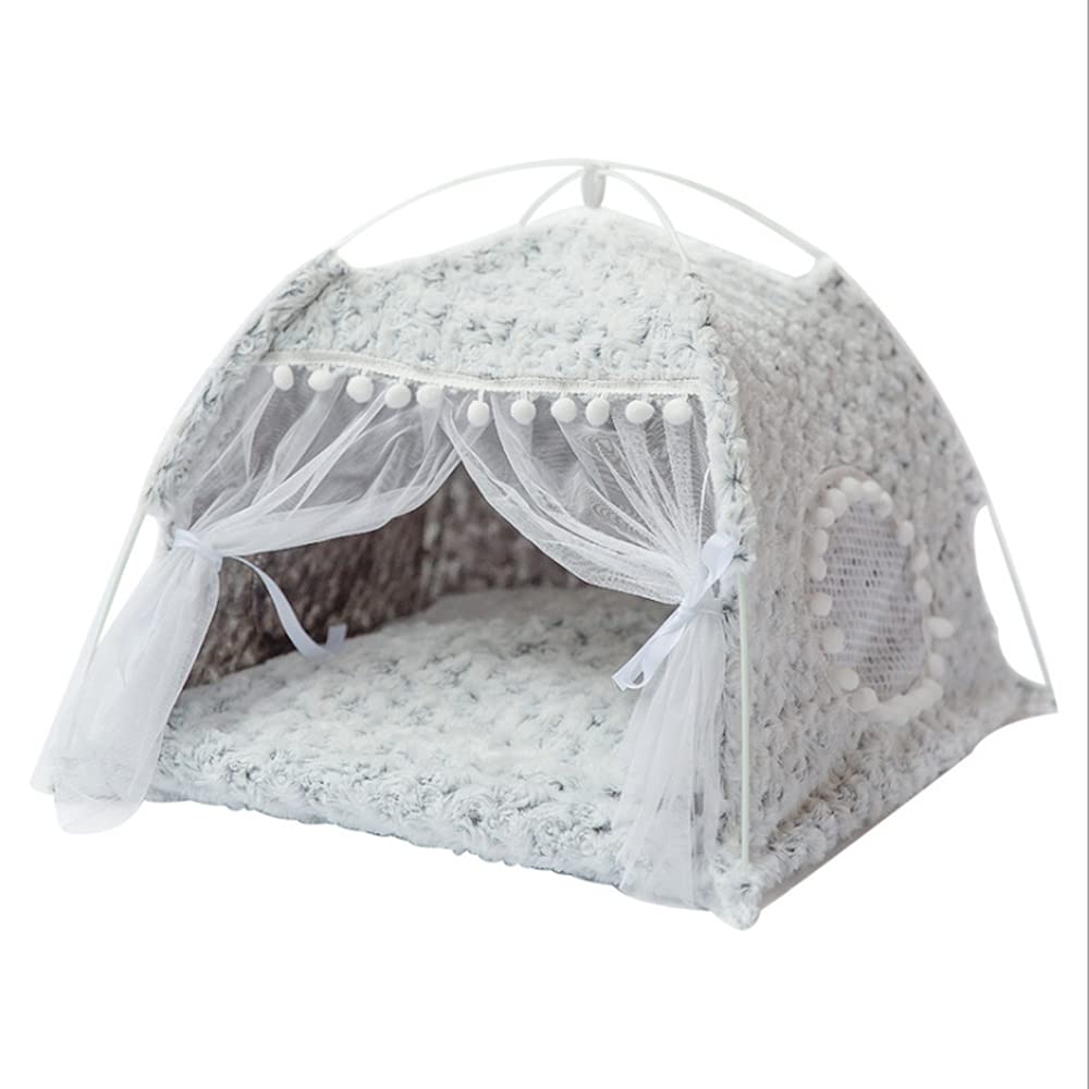Tente Lit Portable Tipi pour Chiens Chats Lapins - Niche avec Coussin Amovible, Moustiquaire, Fenêtre Respirante - Jouet Panier Chat pour Maison Voyage Camping