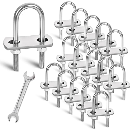 Image of 16 Sets M6 U-Bolts,u-Bolts 0.8 inch (20mm) Wide,U-Bolts with Nuts | 304 Stainless Steel u-Bolts,Bolt Plate and washers,U Bolt Heavy Duty,1 /4 inch U Bolt,Metric thread