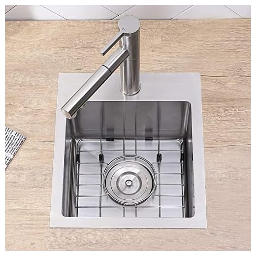 VCCUCINE Bar Sink Drop in, 13 x 15 Inch Topmount RV Small Kitchen Sink, Handmade Stainless Steel Wet Bar Sink, Outdoor Single Bowl, Brushed Nickel Prep Sink with Accessories