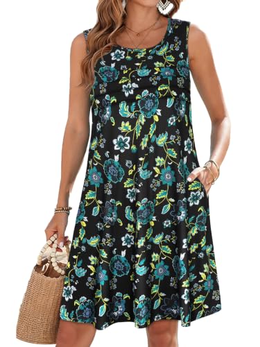 Image of CHICGAL Womens Summer Dresses Casual Loose Pleated Front Tshirt Sleeveless Tank Sundresses with Pockets 2026
