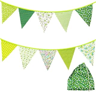 22 Feet Fabric Bunting Banner 24 Pieces Vintage Bunting Pennant Flags Reusable Cotton Triangle Banner Flag Garland for Wedding Birthday Party Baby Shower Home Garden Decoration, Green