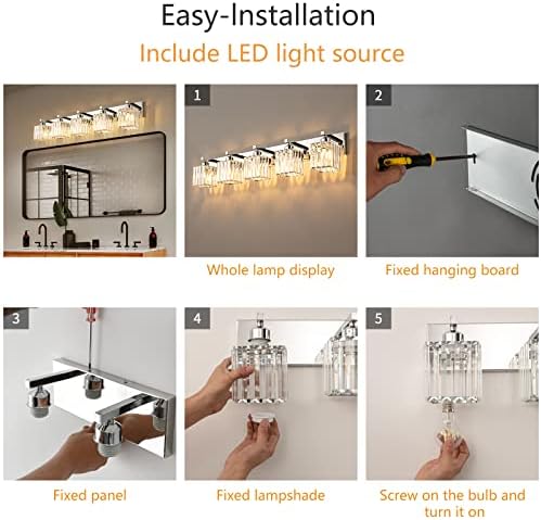 FDPBY Modern Bathroom Vanity Light 5-Lights Modern Chrome Crystal Bathroom Wall Light Bathroom Vanity Light Fixtures… - 5