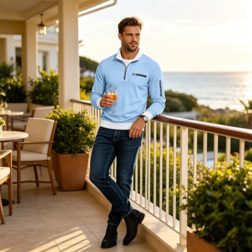 Waffle Shirts for Men Long Sleeve Shirts Quarter Zip Pullover Tunic Tops | Soft Cozy Lightweight, Mock Neck, 1/4 Zip, Zipper Pocket, Faux Sleeve Pocket, Color Block, Fall Fashion Clothes 2026 - image 2