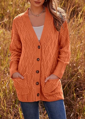 KIRUNDO Women 2024 Fall Winter Oversized Button Down Cable Knit Cardigan Casual Long Sleeve Open Front Chunky Sweater Coat3