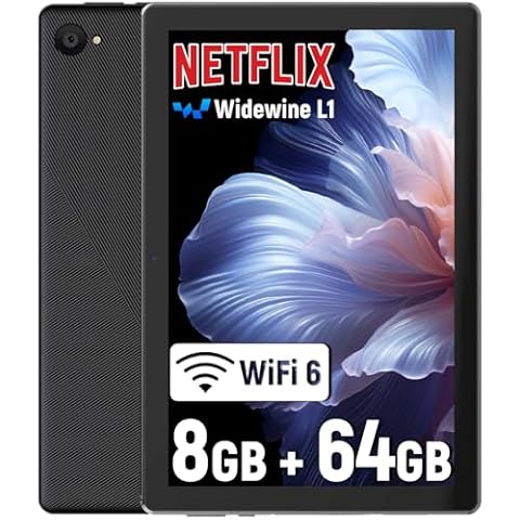 Latest 2024 Android Tablet, 10.1 inch Tablets with 1280 * 800 IPS HD Touchscreen, Octa-Core Processor, 8GB RAM 64GB ROM, 1TB TF Card Expandable, Widevine L1, Face ID, Wi-Fi 6, Fast Charging Cover
