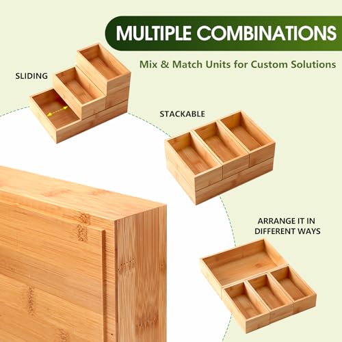 Maxgear 6-PIECE BAMBOO DRAWER ORGANIZER SET A Drawer Organizer 100% Bamboo Drawer Organizers 6-Pcs Stackable Wood Kitchen Drawer Organizer 18X15X2 Inch Multi-Use Desk Drawer Organizer thumb #4