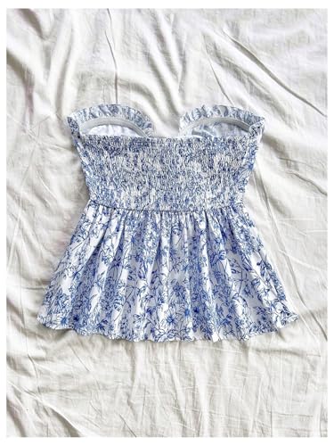 Floerns Women's Boho Floral Strapless Tube Top Bowknot Front Ruffle Hem Bandeau2