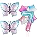 7Pcs Gradient Pink Butterfly Balloons, Giant Colorful Butterfly Foil Mylar Balloon for Butterfly 7th Birthday Decorations Fairy Pink Butterfly Party Supplies (7th)