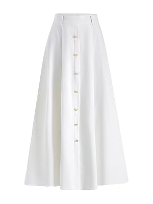 Womens Elegant High Waisted Maxi Skirt Button Front A Line Dressy Casual Work Skirts