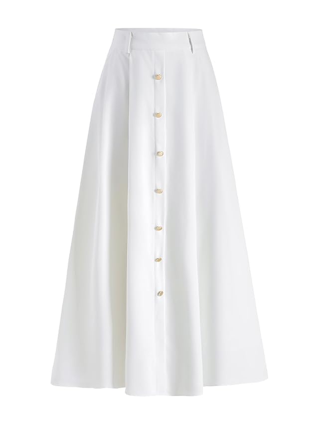 Womens Elegant High Waisted Maxi Skirt Button Front A Line Dressy Casual Work Skirts