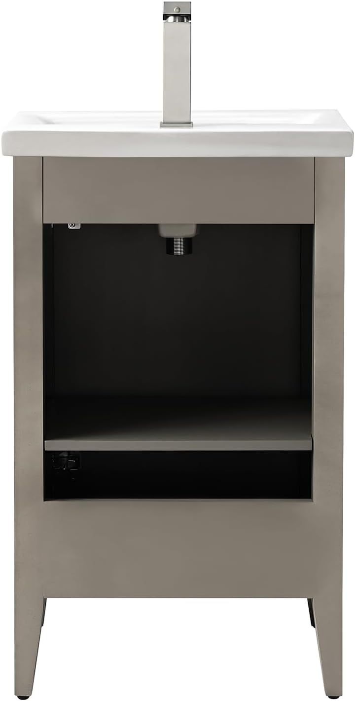 Vanity Art 20 inch Bathroom Vanity with Single Sink & Ceramic Top, Vanity Cabinet with Soft-Closing Door, Solid Wood Frame, Linear Pattern, Driftwood Gray, VA9120-DG-MB,Matte Black Handles