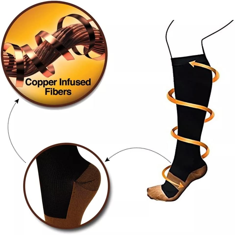 Unisex Copper Compression Socks Women Men 15-20 MmHg Graduated Knee High Stockings 1 Pair