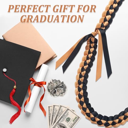 GHGMAO Graduation Lei, Ribbon Lei Necklace for Class of 2025, Braided Necklace Gift Accessories for Women & Men, Black and Gold Leis for Graduation, Parties Decorations - Thumbnail 5