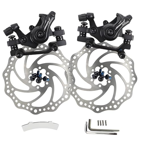 Kit de frein à disque pour vélo, étrier de frein mécanique à disque, frein à disque avant et arrière universel, frein à disque mécanique d'extérieur en aluminium (Noir avant et arrière + 2 disques)