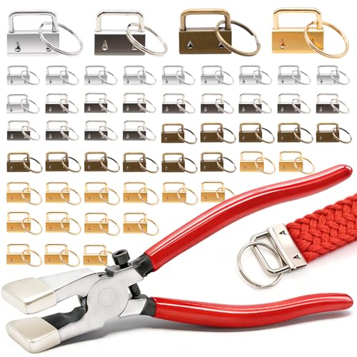 mankk 40PCS 1 inch Key Fob Hardware Set with Key Fob Pliers and Key Ring Keychain Lanyard Wristlet Hardware for Key Fob Hardware Install (4 Colors)