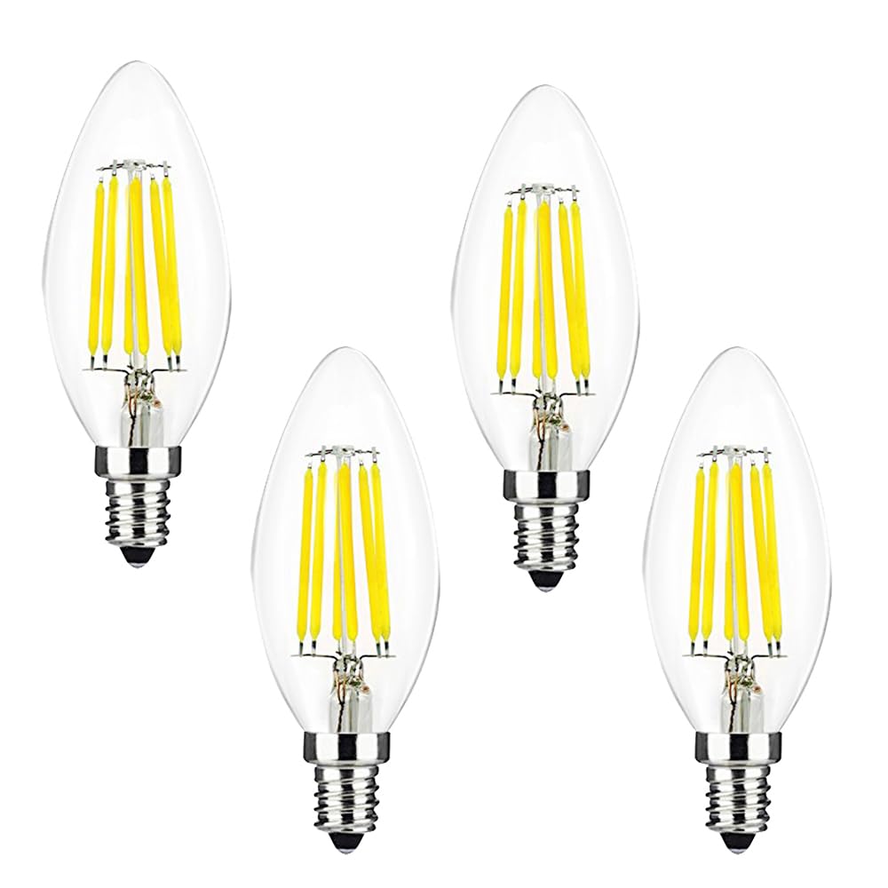 Chao Zan E14 LED Candle Bulbs, C35 6W LED Filament Bulbs, 360° Beam Angle, Energy Saving Light Bulbs,Non Dimmable (Cool White, 4 Count)