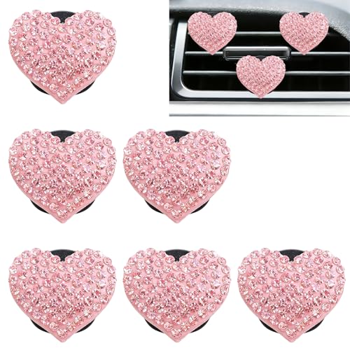 Image of 6 pcs Pink Heart Car Air Vent Clips Coquette Cute Girly Car Decor Accessories Interior Aesthetic Decorations Charm Stuff for Women Girl