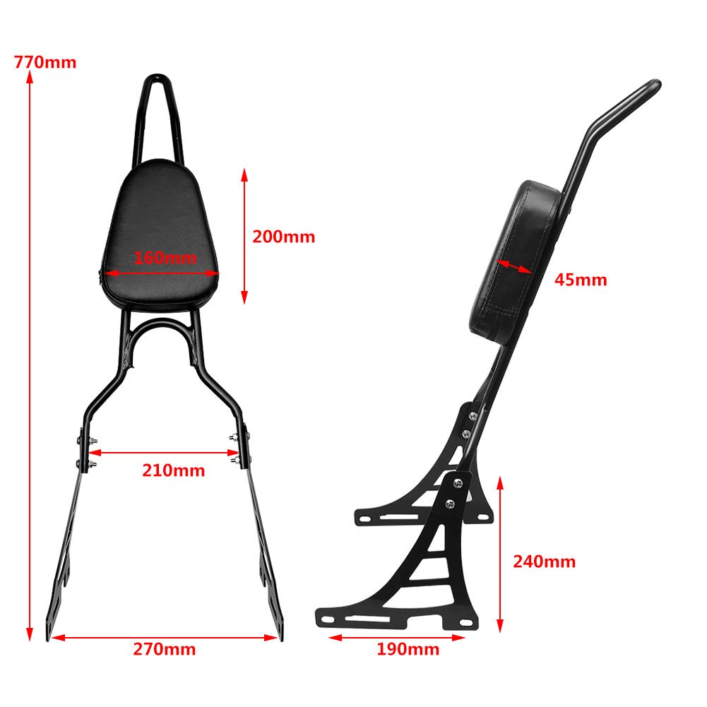 Respaldo Trasero Negro for Motocicleta for Sissy Bar con Almohadilla de cojín for Harley Sportster XL 883 1200 2004-2020 2019 2018