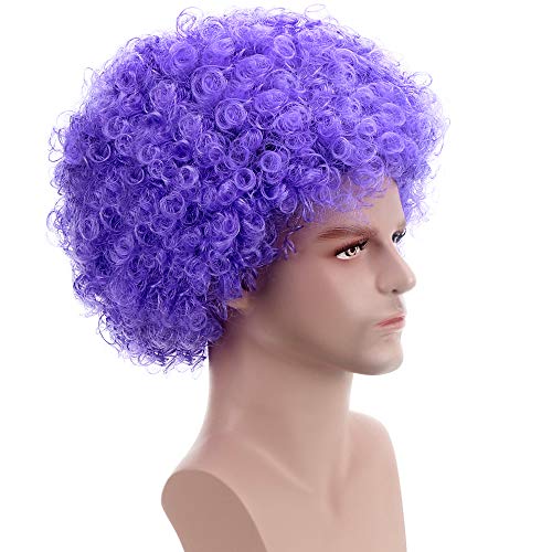 Image of FREE BEAUTY Fluffy Afro Synthetic Clown Wig for Men Women Cosplay Anime Party Christmas Halloween Fancy Funny Wigs (Purple)