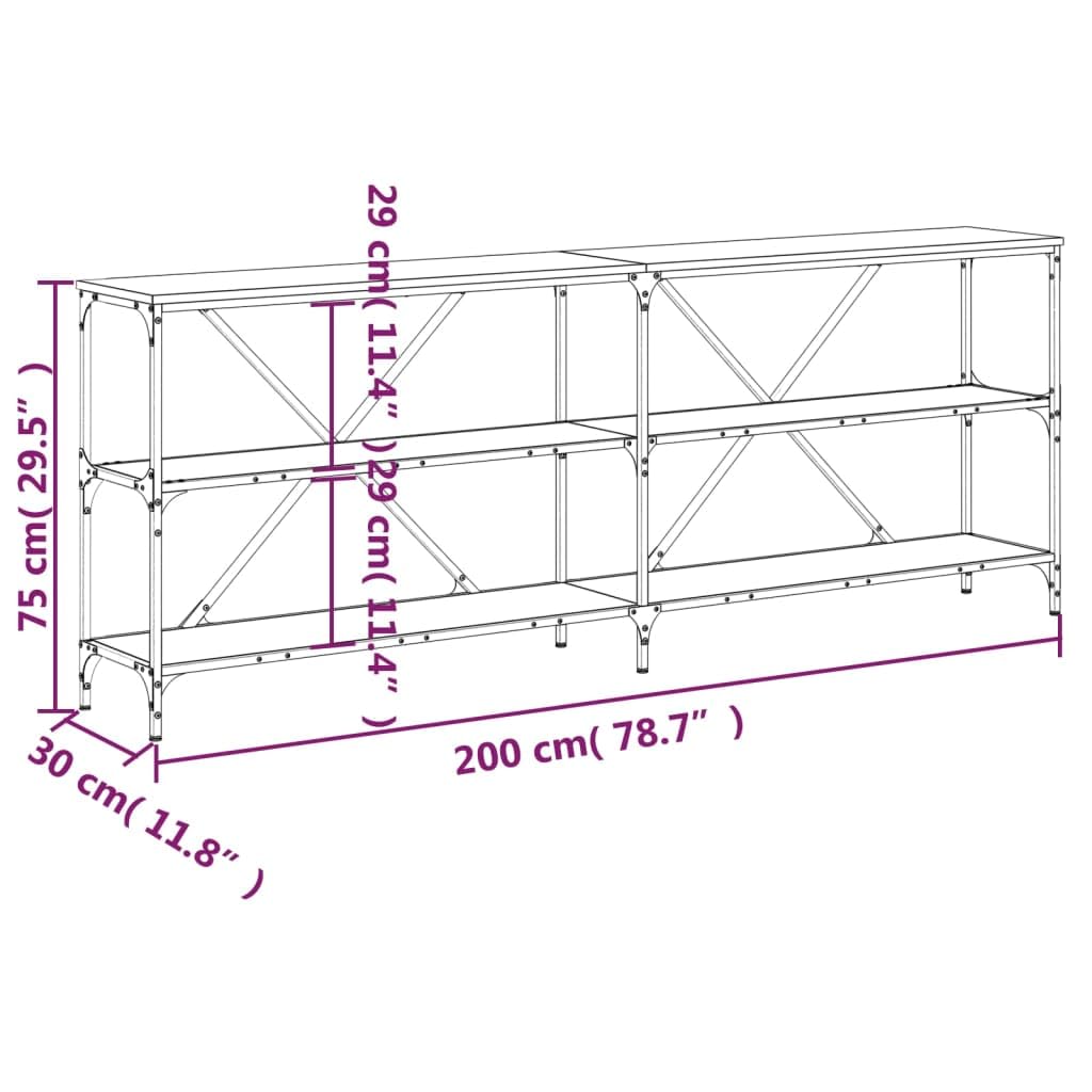 Stół konsoli z drewna i żelaza 200 x 30 x 75 cm | Regulowane nóżki z plastikowymi podkładkami, podwójna poprzeczka X, zintegrowane przechowywanie, mocowanie ścienne w zestawie