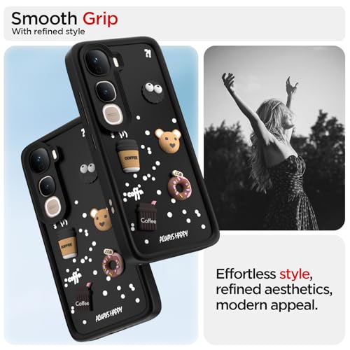 Image of Pikkme Back Cover for Vivo Y400 Pro 5G | 3D Bear Silicone Cute & Fun Coffee Cartoon | Full Body Protection Bumper Case (Black)