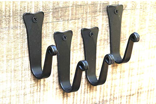 Wrought Iron Hooks For Hanging -Set of 4- Black Hand Forged Wrought Iron Hooks Cup Hooks